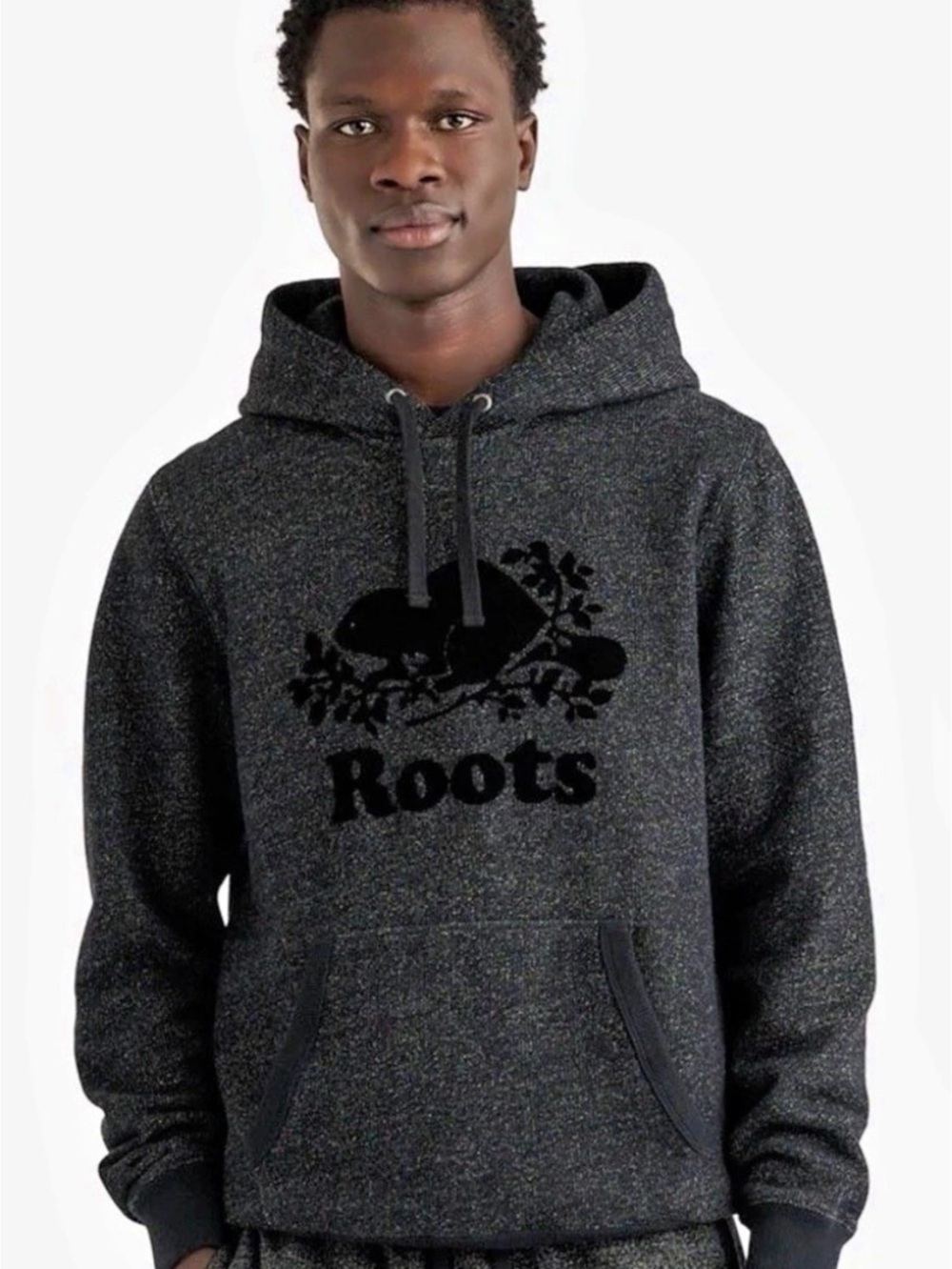 Roots Original Beaver Salt & Pepper Hoodie Black & Gray Large